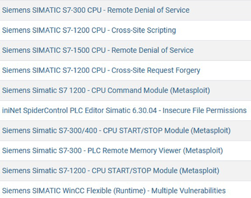 Exploit-DB: Proof-of-concept programs for Siemens industrial control products